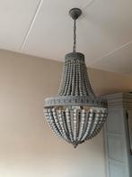 Grote kroonluchter met houten kralen / brocante hanglamp, Ophalen, Zo goed als nieuw