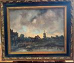 Schilderij: Hollands Landschap met Molen, Antiek en Kunst, Ophalen of Verzenden