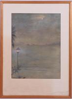 Henri Tieland aquarel Zeegezicht met KPM schip, Antiek en Kunst, Kunst | Schilderijen | Klassiek, Ophalen of Verzenden