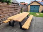 Picknicktafel staal en douglas/lariks hout. W frame Boomstam, Ophalen of Verzenden, Nieuw, Rechthoekig, Hout