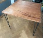 Retro Hairpin tafel met warm donker houten blad - 90x90 cm, Huis en Inrichting, Tafels | Eettafels, Ophalen, Gebruikt, Vierkant