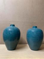2 mooie blauw groene vazen, Huis en Inrichting, Woonaccessoires | Vazen, Ophalen, Blauw, Minder dan 50 cm, Glas
