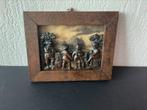 Antieke ets in eiken lijst met ingekaderd bronze kindergroep, Antiek en Kunst, Kunst | Schilderijen | Klassiek, Ophalen of Verzenden