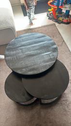 Mango hout salon tafel set zwart., Huis en Inrichting, Tafels | Salontafels, Rond, Zo goed als nieuw, Minder dan 50 cm, 50 tot 100 cm