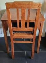 Antieke eiken tafel en stoel met lederen zitting, Ophalen