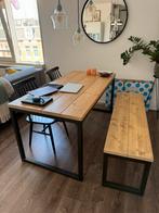 Industriële eettafel + bijpassend bankje – 160 x 80 cm, Huis en Inrichting, Tafels | Eettafels, Ophalen, 50 tot 100 cm, Zo goed als nieuw
