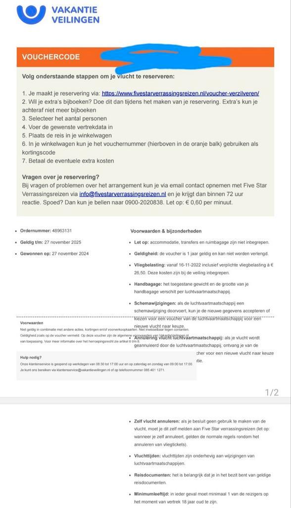 Voucher vakantieveiling vliegtickets, Tickets en Kaartjes, Trein, Bus en Vliegtuig, Twee personen, Met bestemming of datum, Vliegtuig