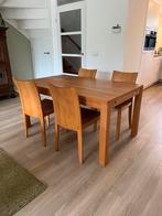 Massief beuken eettafel 150x 90 cm met 4 bijpassende stoelen, 50 tot 100 cm, Gebruikt, Rechthoekig, Deens massief houten meubelen.