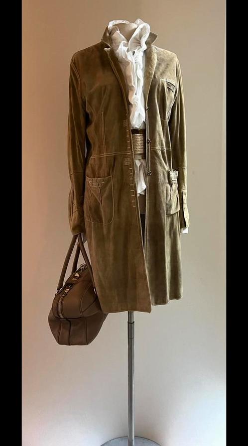 Pauw Sylvie Schimmel 38 lange lams leren suede jas khaki, Kleding | Dames, Jassen | Zomer, Zo goed als nieuw, Maat 38/40 (M), Beige