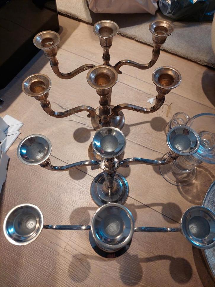 Zilveren kandelaar voor 3 kaarsen, Antiek en Kunst, Antiek | Kandelaars, Zilver, Ophalen of Verzenden