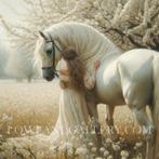 Bloesem -Wit paard en meisje bloesem op canvas of acryl, Ophalen of Verzenden