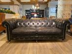 Gave Chesterfield 3 Zits bank Vintage look Zwart leer, Ophalen of Verzenden