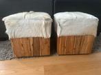 Poef met geitenvel en wieltjes, Huis en Inrichting, Ophalen, Minder dan 50 cm, Gebruikt, Vierkant