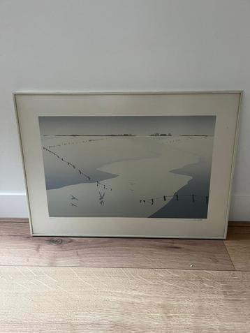 Zeefdruk in lijst 51x71 cm landschap beschikbaar voor biedingen