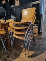 4 plywood stoelen kuipzitting met een chroom buisframe, Huis en Inrichting, Ophalen, Gebruikt, Bruin, Design