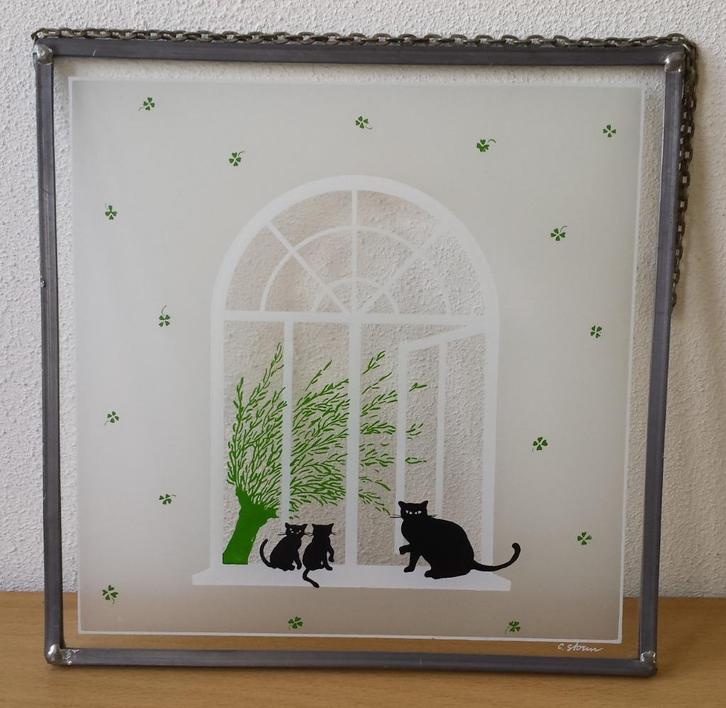 Raamhanger 3 Zwarte Katten in Raam - Coos Storm, Huis en Inrichting, Woonaccessoires | Overige, Gebruikt, Ophalen of Verzenden