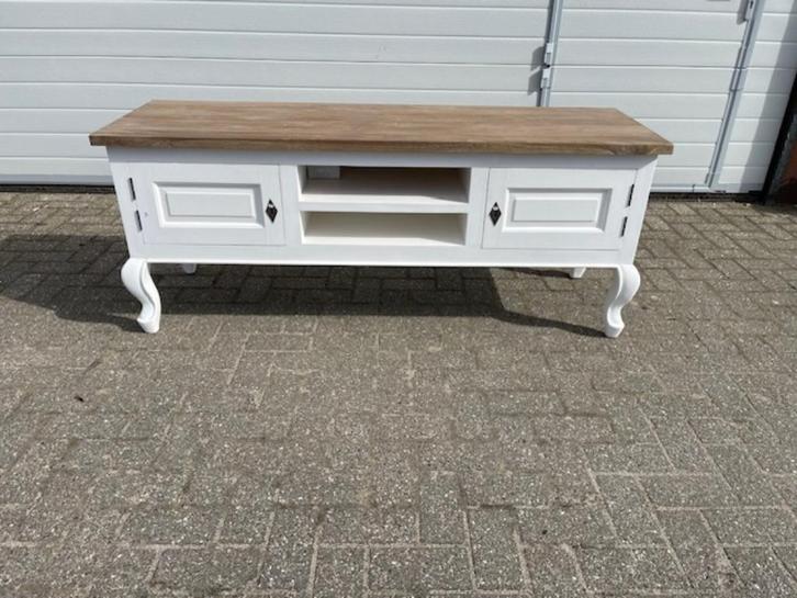 Tv-meubel  Queen Ann 160cm Massief Teak blad & white-wash, Huis en Inrichting, Kasten | Ladekasten, Nieuw, Minder dan 100 cm, 150 tot 200 cm