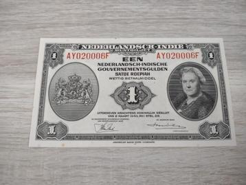 Bijna UNC biljet 1 gulden Nederlands-Indië, muntbiljet 1943