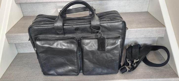 Pylos 59 Parijs Leren Laptoptas Zwart, Computers en Software, Laptoptassen, Nieuw, Ophalen of Verzenden