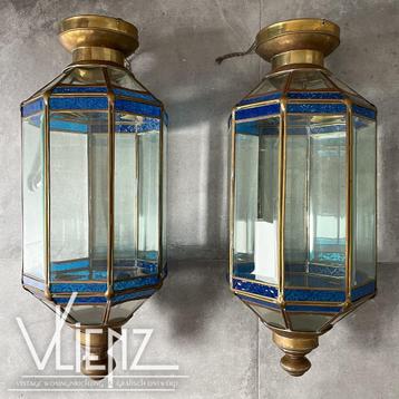 Twee vintage, Oosterse grote lantaarns, lampen, facet glas beschikbaar voor biedingen