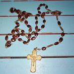 Antieke rozenkrans met bruine platte kralen, Ophalen, Gebruikt, Sieraad, Christendom | Katholiek