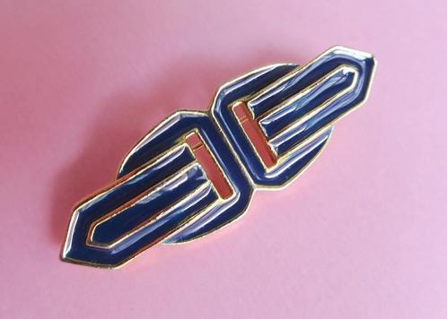 jwg Vintage 80s Art Deco design broche donkerblauw goud klr, Sieraden, Tassen en Uiterlijk, Antieke sieraden, Broche, Overige materialen
