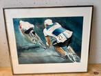 Aquarel Huub Lepelaar 1984  racefietsen, Ophalen of Verzenden