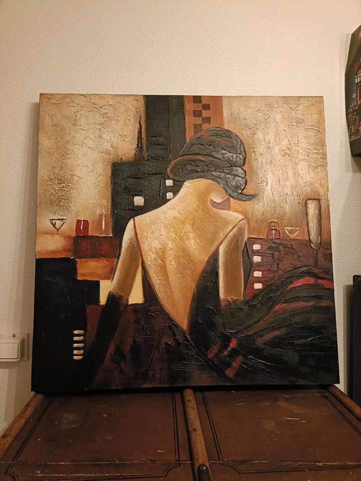 Schilderij van een vrouw met hoed, Antiek en Kunst, Kunst | Schilderijen | Abstract, Ophalen