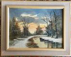 Vintage olieverf op paneel door monogrammist HK, Antiek en Kunst, Kunst | Schilderijen | Klassiek, Ophalen of Verzenden