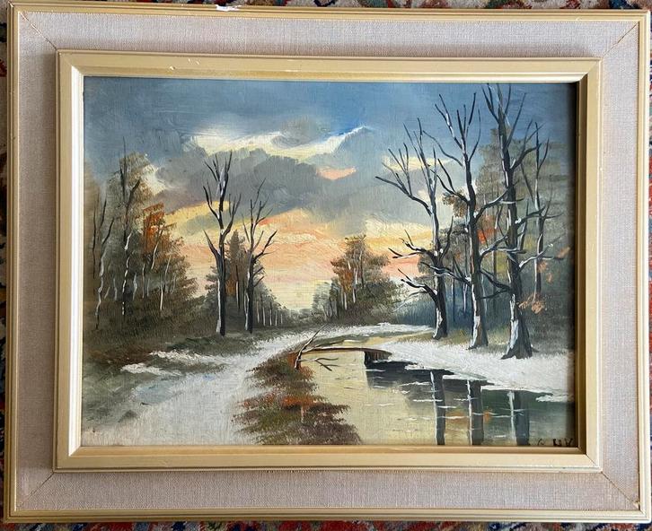 Vintage olieverf op paneel door monogrammist HK, Antiek en Kunst, Kunst | Schilderijen | Klassiek, Ophalen of Verzenden