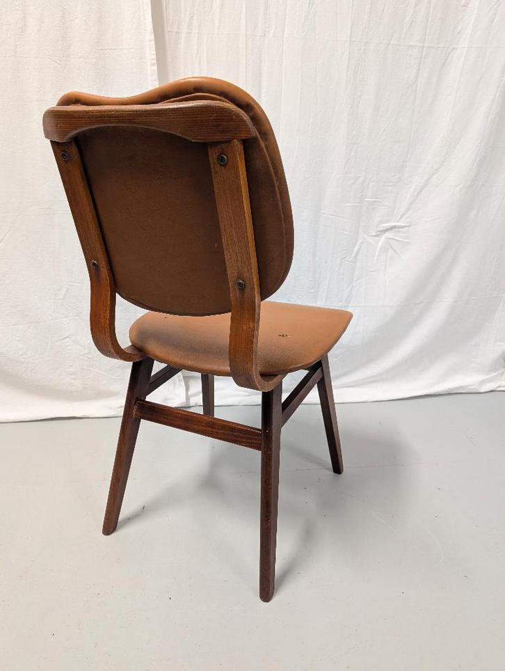 Vintage eetkamerstoel 60s/70s, Huis en Inrichting, Stoelen, Gebruikt, Eén, Hout, Leer, Bruin, Ophalen