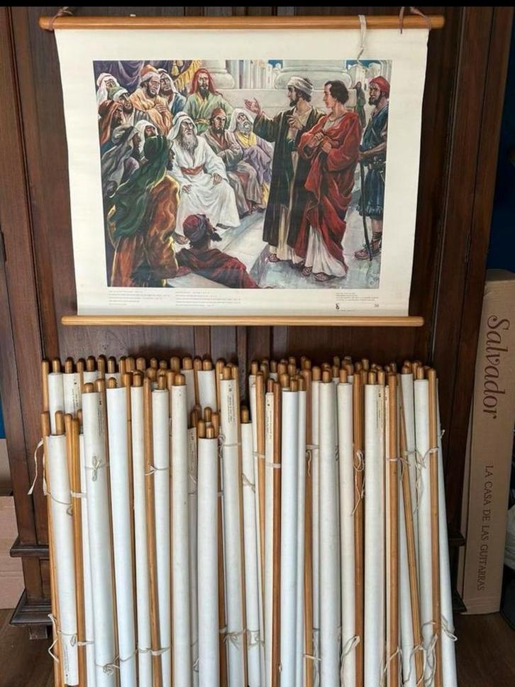 50 Religieuze wandplaten, schoolplaten jaren 50 zgan, Antiek en Kunst, Antiek | Schoolplaten, Geschiedenis, Ophalen of Verzenden