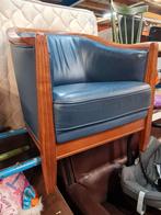 Vintage Blauwe Leren Bank - Tweepersoons met losse stoel, Ophalen, Gebruikt, 150 tot 200 cm, Tweepersoons