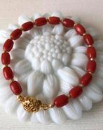 Vintage koraal armbandje met bloemslot, Sieraden, Tassen en Uiterlijk, Armbanden, Overige materialen, Ophalen of Verzenden, Zo goed als nieuw