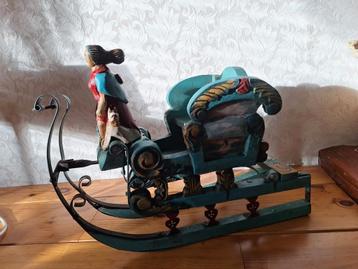 Prachtige antieke/vintage (kerst) arreslee voor poppen/beren beschikbaar voor biedingen