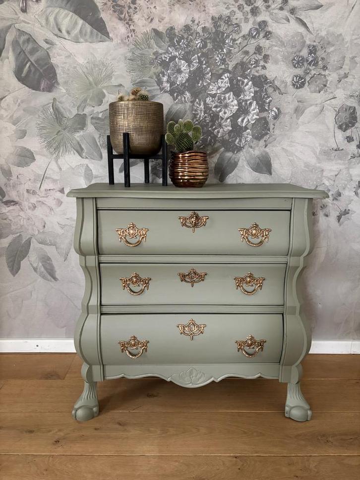 Groen Buikkastje met Gouden Details - Landelijke Stijl, Huis en Inrichting, Kasten | Ladekasten, Gebruikt, Minder dan 100 cm, 50 tot 100 cm