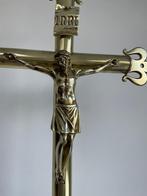 Zeer mooi bijzonder groot brons /messing altaar kruis 80hx30, Antiek en Kunst, Antiek | Religie, Ophalen of Verzenden