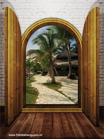 Deuren palmenpad fotobehang, strand behang, *Fotobehang4you beschikbaar voor biedingen