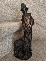 Bronzen Beeld - Vrouw met Hond, Antiek en Kunst, Ophalen