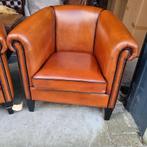 2 rundlederen Chesterfield fauteuils honing cognac + BEZORGD, Nieuw, Chesterfield, 75 tot 100 cm, Leer