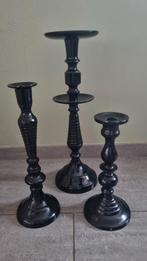 3 Zwarte Metalen Kandelaars - Lifestyle, Gebruikt, Zwart, Ophalen of Verzenden, Metaal