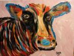 Olieverfschilderij kleurrijke koe, Minder dan 50 cm, Nieuw, Ophalen of Verzenden, Schilderij
