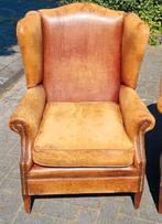 Stoere schapenleren set 2x fauteuil + BEZORGING GRATIS, Gebruikt, Chesterfield, Ophalen of Verzenden, 75 tot 100 cm
