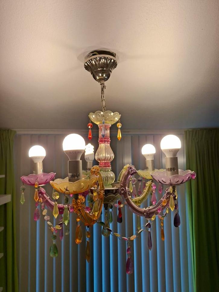 Prinsessen Lamp - Kroonluchter, Huis en Inrichting, Lampen | Kroonluchters, Gebruikt, Glas, Kunststof, Metaal, Ophalen of Verzenden
