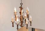 Vintage Kroonluchter brons 2 rings 12 arms hanglamp hal-lamp, Huis en Inrichting, Metaal, Zo goed als nieuw, Ophalen