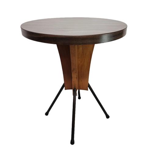 Ronde design tafel op metalen poten, Huis en Inrichting, Tafels | Sidetables, Gebruikt, 50 tot 75 cm, 50 tot 100 cm, Rond, Overige materialen