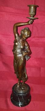 Bronzen kandelaar op marmeren voet, Antiek en Kunst, Ophalen