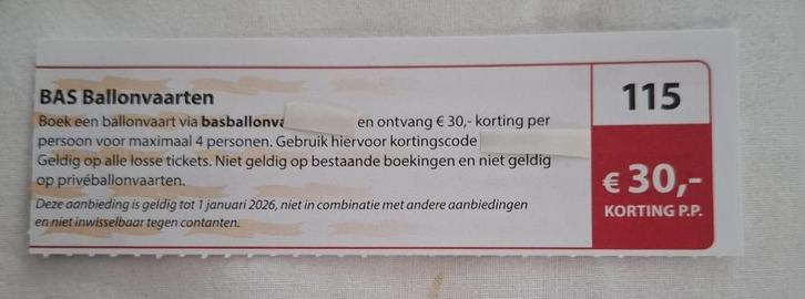 BAS Ballonvaarten kortingsbon € 30 p.p., Tickets en Kaartjes, Kortingen en Cadeaubonnen, Drie personen of meer, Overige typen