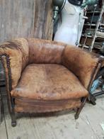 Oude fauteuil fauteuils leren stoel stoelen vintage brocante, Antiek en Kunst, Ophalen