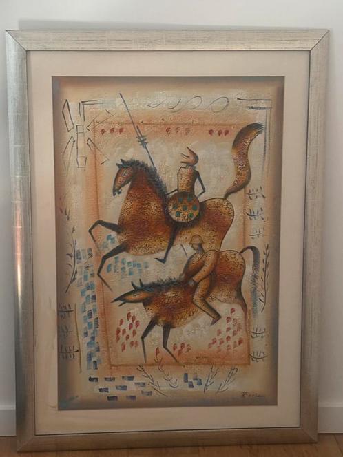 Groot Schilderij met Ruiters – Gesigneerd “Boris”, Antiek en Kunst, Kunst | Schilderijen | Modern, Ophalen of Verzenden